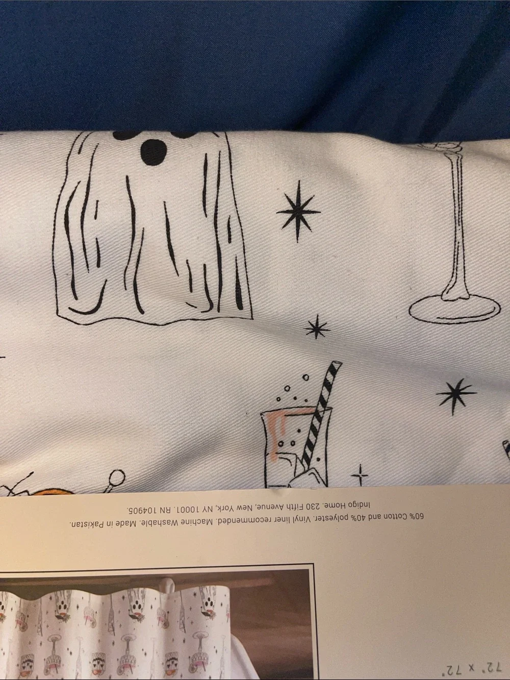 Rachel Zoe White Cocktail & Ghost Halloween Print Shower Curtain
